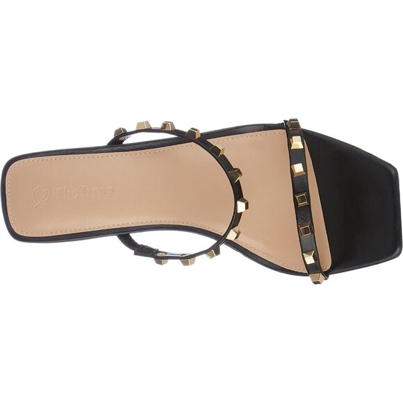 🆕 Women Black Avery Square Toe Two Strap Staples Studded High Heeled Sandal - Picture 5 of 8